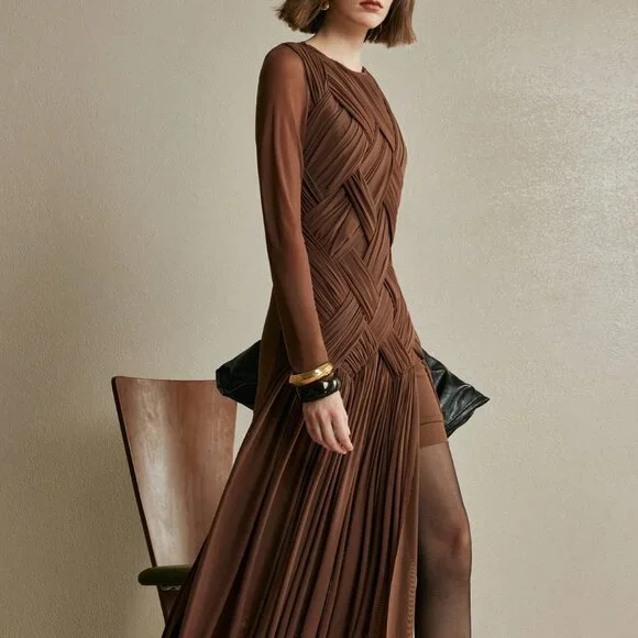 Coffee Brown Elegant Women's Long Dress - Picture 5 of 8